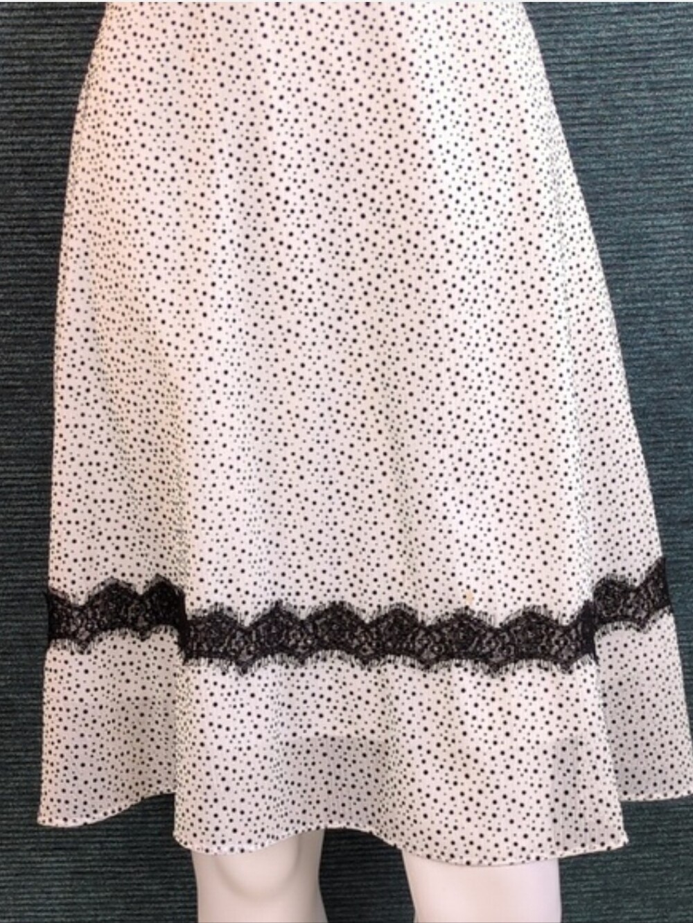 Betsey Johnson Black And White Flocked Dress With Eyelash Lace Trim - Picture 4 of 13